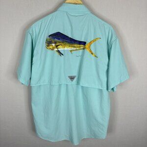 Columbia PFG Bahama Omni-Shade Fishing Shirt Men’s Small Blue Carey Chen